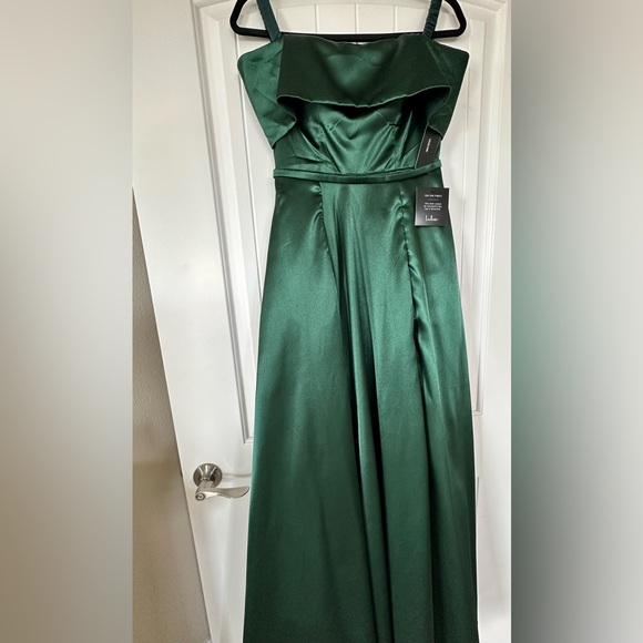 Lulus Greatest Hits Forest Green Satin Off-the-Shoulder Maxi Dress ,Size :S - Picture 4 of 6